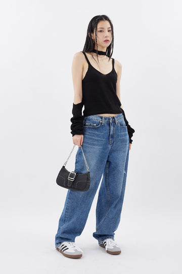 Black multi strap layred hobo bag